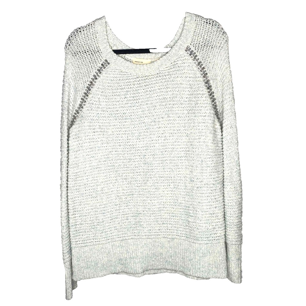 Anthropologie Sleeping On Snow Rhinestone Light Blue Knit Sweater Size small‎